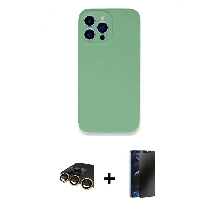 MARSİLYAN™- iPhone 13 Pro Max Kılıf Zirve Modern Özel Seri - Siyah 3D Antistatik Hayalet Cam Ekran Koruyucu + Raze Metal Kamera Lens - GD