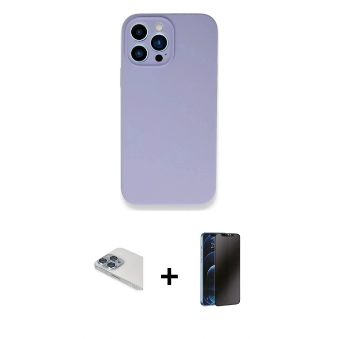 MARSİLYAN™- iPhone 13 Pro Max Kılıf Zirve Modern Özel Seri - Siyah 3D Antistatik Hayalet Cam Ekran Koruyucu + Pers Alüminyum Kamera Lens - SABE