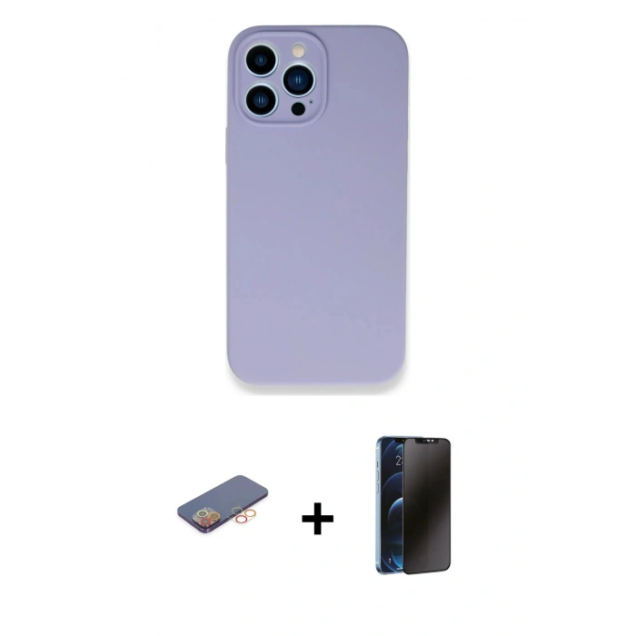 MARSİLYAN™- iPhone 13 Pro Max Kılıf Zirve Modern Özel Seri - Siyah 3D Antistatik Hayalet Cam Ekran Koruyucu + Renkli Kamera Lens Koruma Cam - TU
