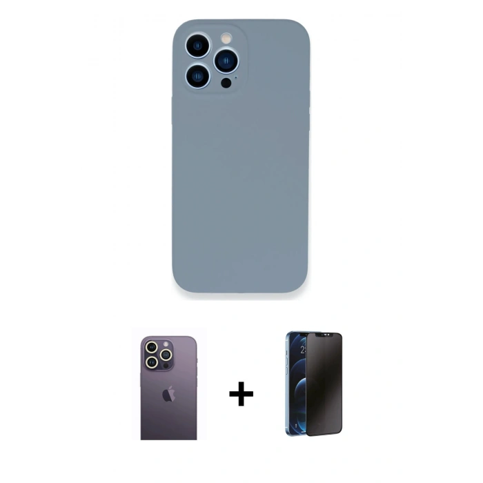 MARSİLYAN™- iPhone 13 Pro Max Kılıf Zirve Modern Özel Seri - Siyah 3D Antistatik Hayalet Cam Ekran Koruyucu + Neon Fosforlu Kamera Lens - BZ