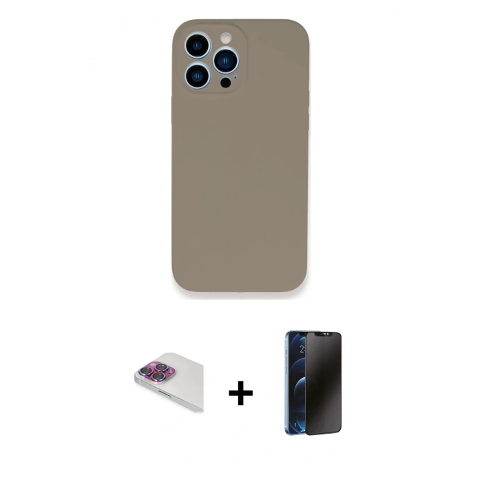 MARSİLYAN™- iPhone 13 Pro Max Kılıf Zirve Modern Özel Seri - Siyah 3D Antistatik Hayalet Cam Ekran Koruyucu + Pers Alüminyum Kamera Lens - GI