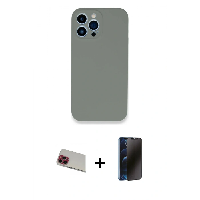 MARSİLYAN™- iPhone 13 Pro Max Kılıf Zirve Modern Özel Seri - Siyah 3D Antistatik Hayalet Cam Ekran Koruyucu + Rainbow Kamera Lens Koruma Cam - KI