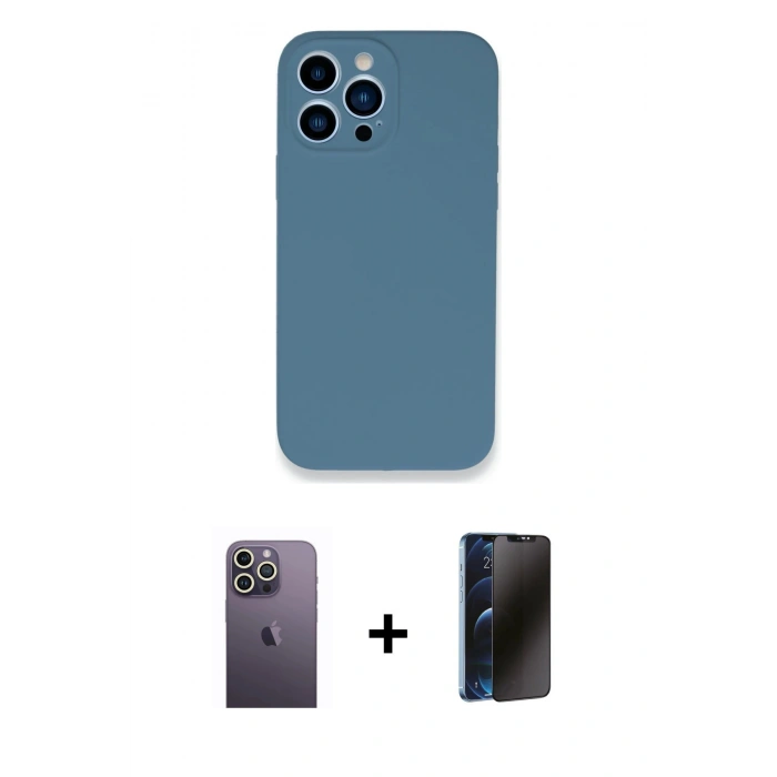 MARSİLYAN™- iPhone 13 Pro Max Kılıf Zirve Modern Özel Seri - Siyah 3D Antistatik Hayalet Cam Ekran Koruyucu + Neon Fosforlu Kamera Lens - BZ