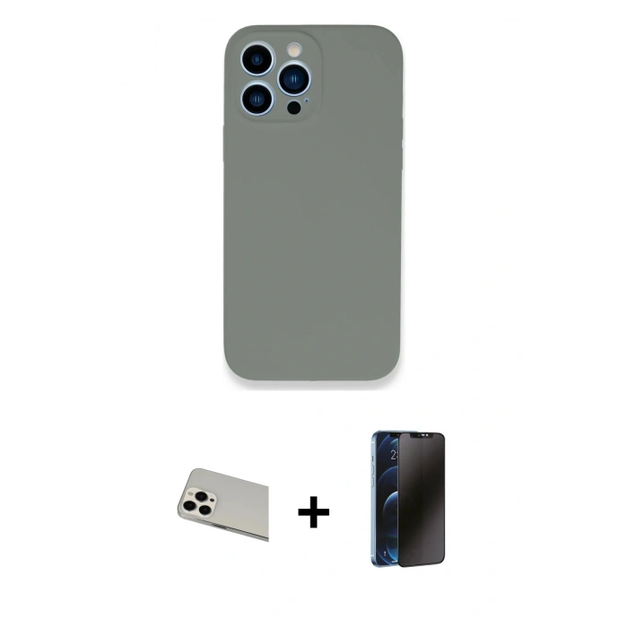 MARSİLYAN™- iPhone 13 Pro Max Kılıf Zirve Modern Özel Seri - Siyah 3D Antistatik Hayalet Cam Ekran Koruyucu + Rainbow Kamera Lens Koruma Cam - BZ
