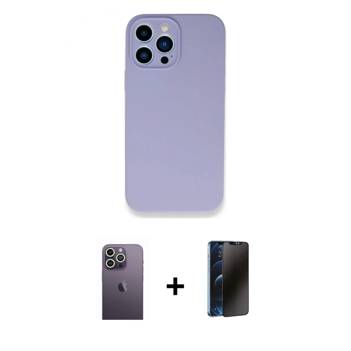 MARSİLYAN™- iPhone 13 Pro Max Kılıf Zirve Modern Özel Seri - Siyah 3D Antistatik Hayalet Cam Ekran Koruyucu + Neon Fosforlu Kamera Lens - BZ