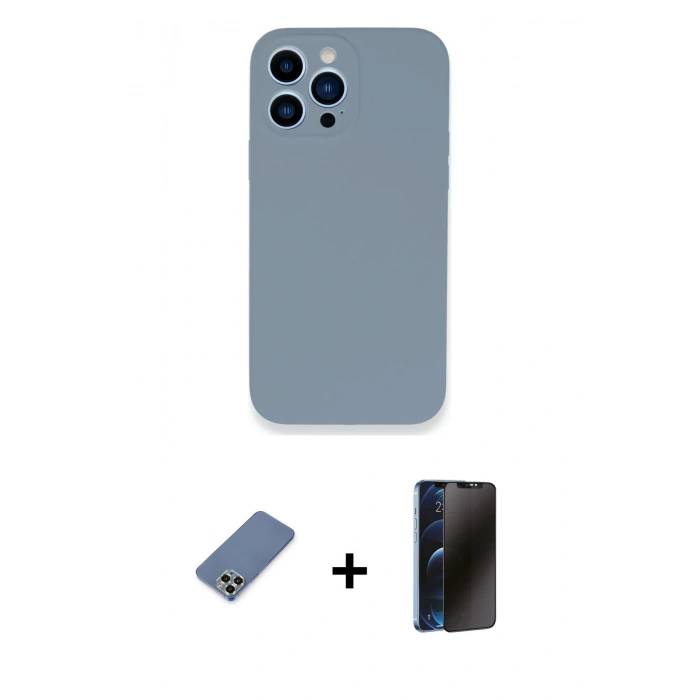 MARSİLYAN™- iPhone 13 Pro Max Kılıf Zirve Modern Özel Seri - Siyah 3D Antistatik Hayalet Cam Ekran Koruyucu + Metal Kamera Lens Koruma Cam - AKYL