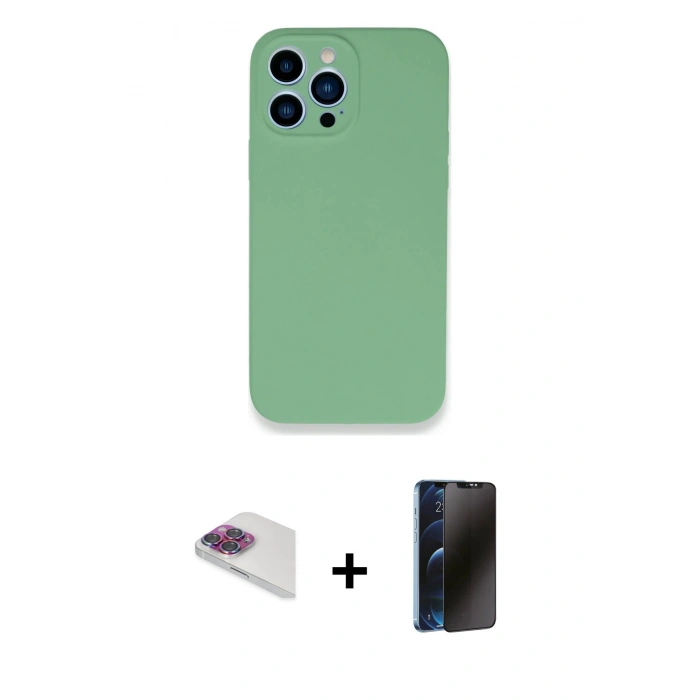 MARSİLYAN™- iPhone 13 Pro Max Kılıf Zirve Modern Özel Seri - Siyah 3D Antistatik Hayalet Cam Ekran Koruyucu + Pers Alüminyum Kamera Lens - GI