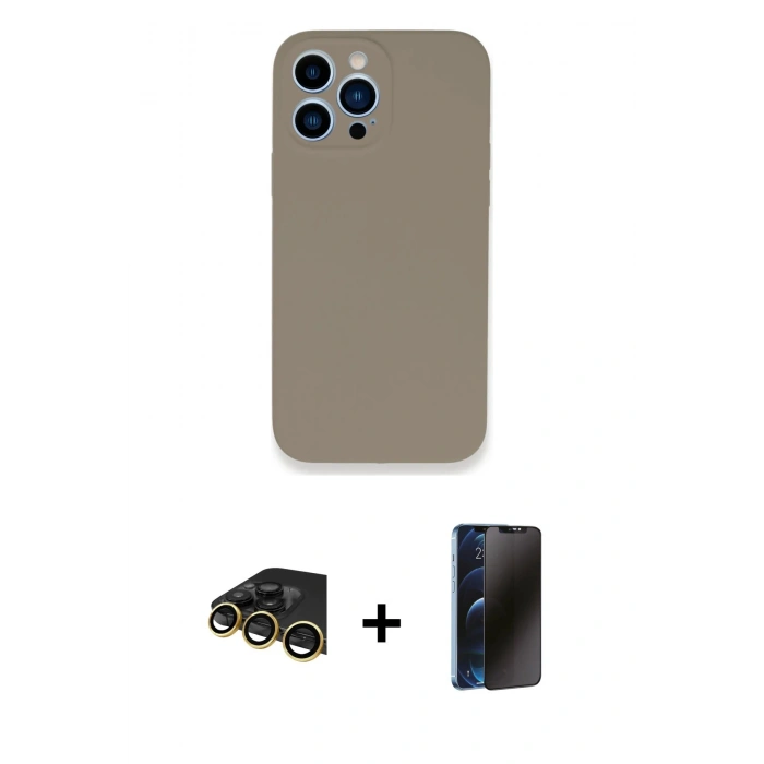 MARSİLYAN™- iPhone 13 Pro Max Kılıf Zirve Modern Özel Seri - Siyah 3D Antistatik Hayalet Cam Ekran Koruyucu + Raze Metal Kamera Lens - GD
