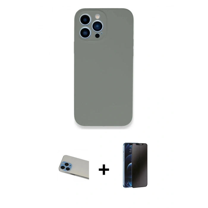 MARSİLYAN™- iPhone 13 Pro Max Kılıf Zirve Modern Özel Seri - Siyah 3D Antistatik Hayalet Cam Ekran Koruyucu + Rainbow Kamera Lens Koruma Cam - MI