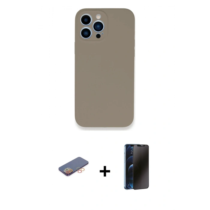 MARSİLYAN™- iPhone 13 Pro Max Kılıf Zirve Modern Özel Seri - Siyah 3D Antistatik Hayalet Cam Ekran Koruyucu + Renkli Kamera Lens Koruma Cam - TU