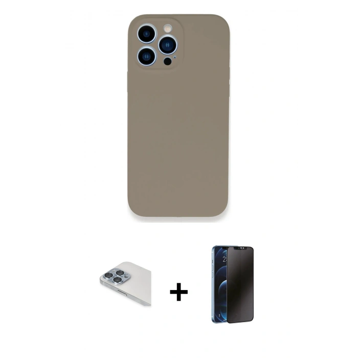 MARSİLYAN™- iPhone 13 Pro Max Kılıf Zirve Modern Özel Seri - Siyah 3D Antistatik Hayalet Cam Ekran Koruyucu + Pers Alüminyum Kamera Lens - SABE