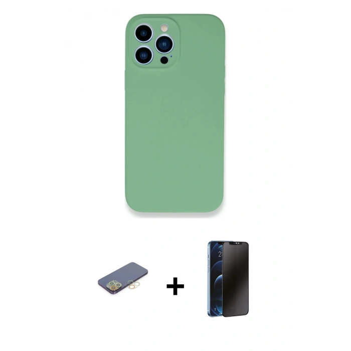 MARSİLYAN™- iPhone 13 Pro Max Kılıf Zirve Modern Özel Seri - Siyah 3D Antistatik Hayalet Cam Ekran Koruyucu + Renkli Kamera Lens Koruma Cam - SI