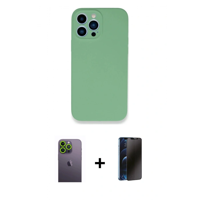 MARSİLYAN™- iPhone 13 Pro Max Kılıf Zirve Modern Özel Seri - Siyah 3D Antistatik Hayalet Cam Ekran Koruyucu + Neon Fosforlu Kamera Lens - YL