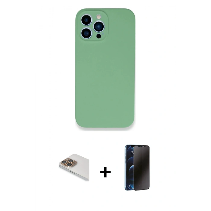MARSİLYAN™- iPhone 13 Pro Max Kılıf Zirve Modern Özel Seri - Siyah 3D Antistatik Hayalet Cam Ekran Koruyucu + Pers Alüminyum Kamera Lens - GD
