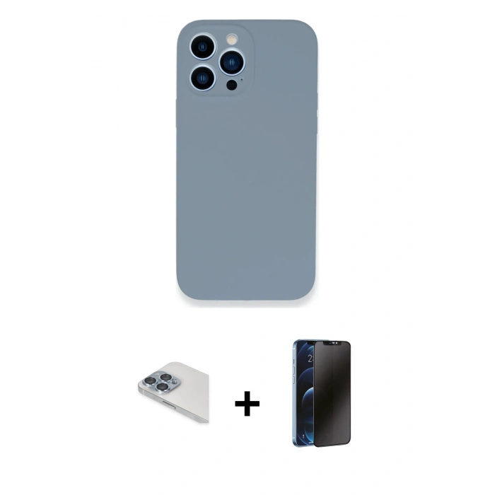 MARSİLYAN™- iPhone 13 Pro Max Kılıf Zirve Modern Özel Seri - Siyah 3D Antistatik Hayalet Cam Ekran Koruyucu + Pers Alüminyum Kamera Lens - SABE