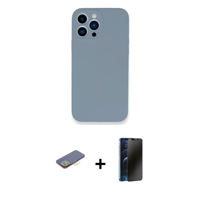 MARSİLYAN™- iPhone 13 Pro Max Kılıf Zirve Modern Özel Seri - Siyah 3D Antistatik Hayalet Cam Ekran Koruyucu + Renkli Kamera Lens Koruma Cam - SI