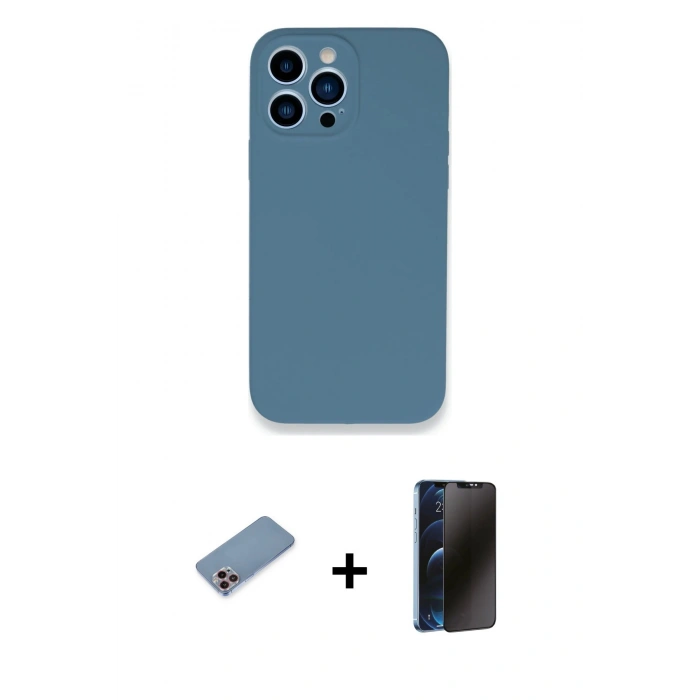 MARSİLYAN™- iPhone 13 Pro Max Kılıf Zirve Modern Özel Seri - Siyah 3D Antistatik Hayalet Cam Ekran Koruyucu + Shine Kamera Lens Koruma Cam - PE