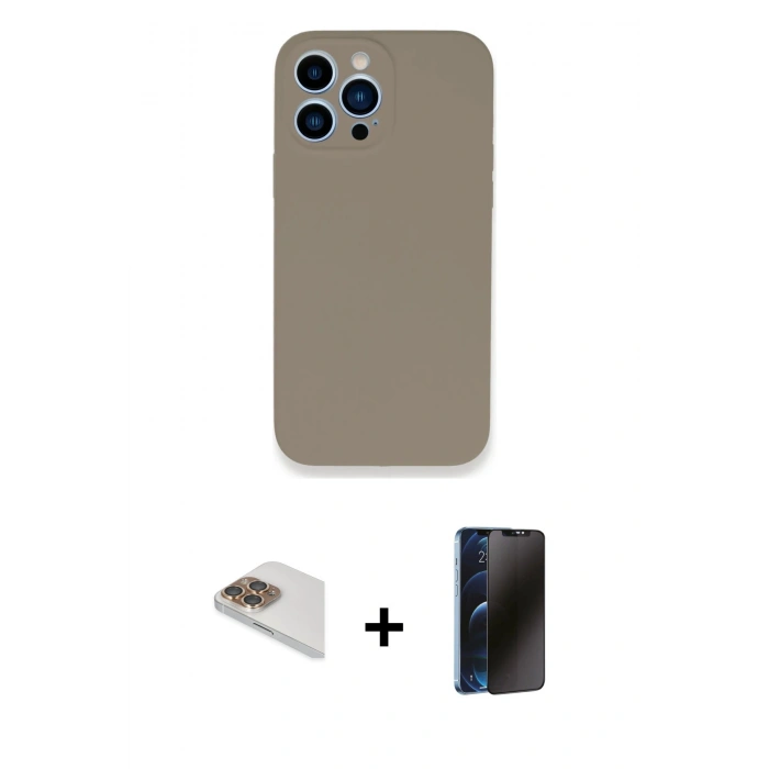 MARSİLYAN™- iPhone 13 Pro Max Kılıf Zirve Modern Özel Seri - Siyah 3D Antistatik Hayalet Cam Ekran Koruyucu + Pers Alüminyum Kamera Lens - GD