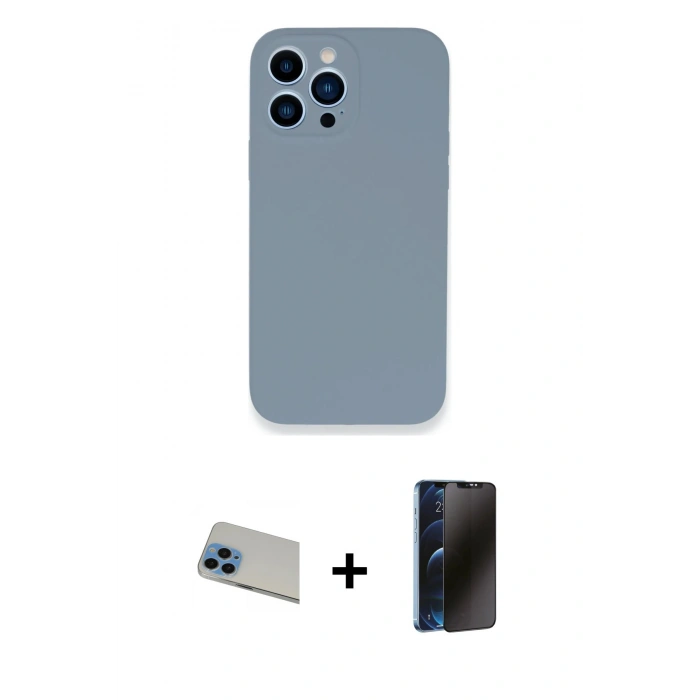 MARSİLYAN™- iPhone 13 Pro Max Kılıf Zirve Modern Özel Seri - Siyah 3D Antistatik Hayalet Cam Ekran Koruyucu + Rainbow Kamera Lens Koruma Cam - MI