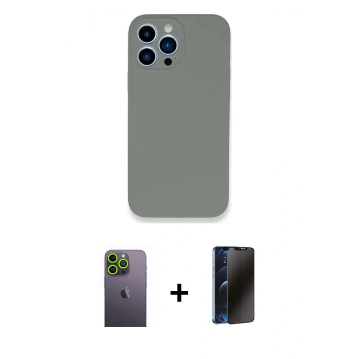 MARSİLYAN™- iPhone 13 Pro Max Kılıf Zirve Modern Özel Seri - Siyah 3D Antistatik Hayalet Cam Ekran Koruyucu + Neon Fosforlu Kamera Lens - YL