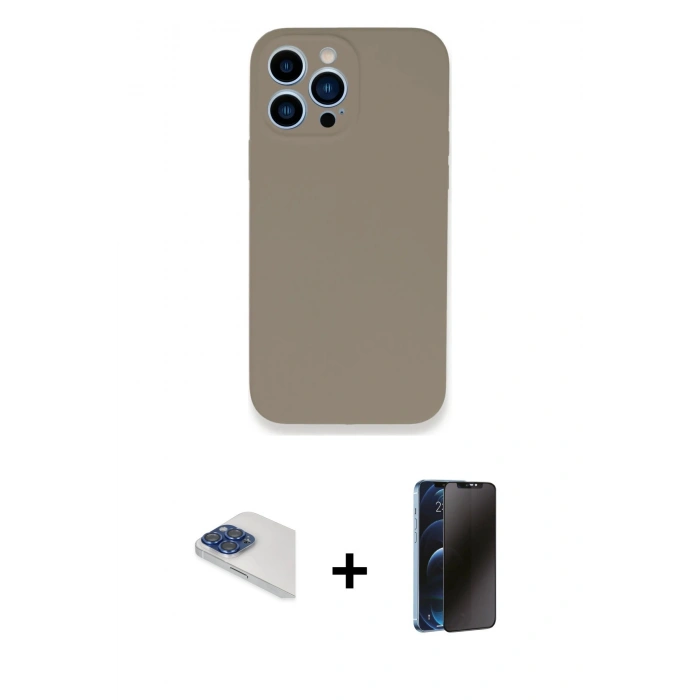 MARSİLYAN™- iPhone 13 Pro Max Kılıf Zirve Modern Özel Seri - Siyah 3D Antistatik Hayalet Cam Ekran Koruyucu + Pers Alüminyum Kamera Lens - LT
