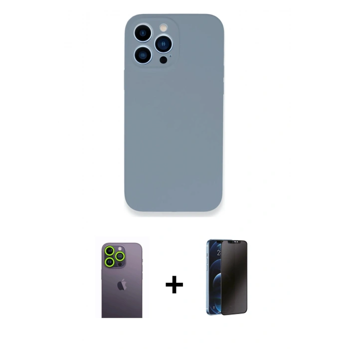 MARSİLYAN™- iPhone 13 Pro Max Kılıf Zirve Modern Özel Seri - Siyah 3D Antistatik Hayalet Cam Ekran Koruyucu + Neon Fosforlu Kamera Lens - YL