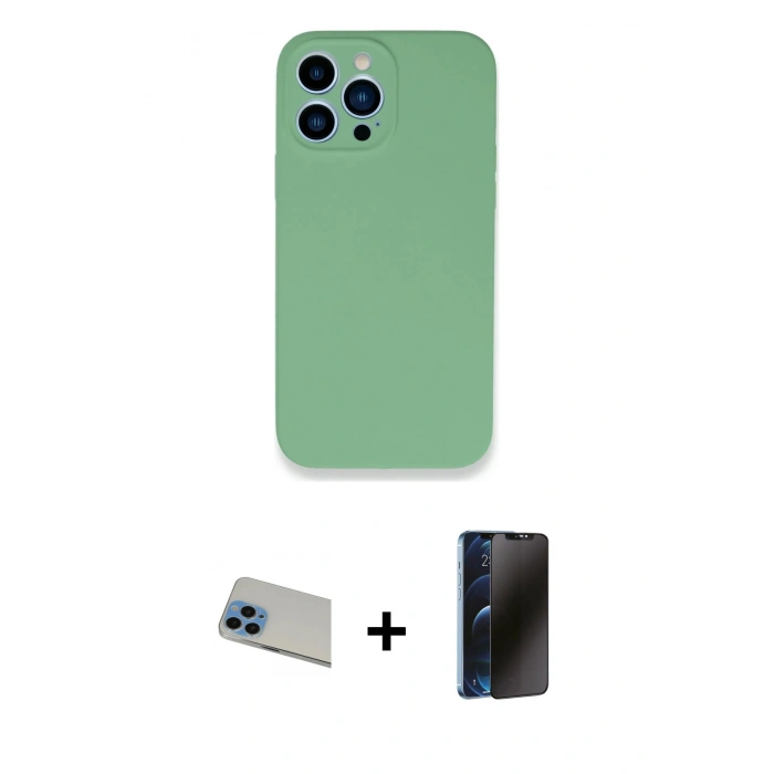 MARSİLYAN™- iPhone 13 Pro Max Kılıf Zirve Modern Özel Seri - Siyah 3D Antistatik Hayalet Cam Ekran Koruyucu + Rainbow Kamera Lens Koruma Cam - MI