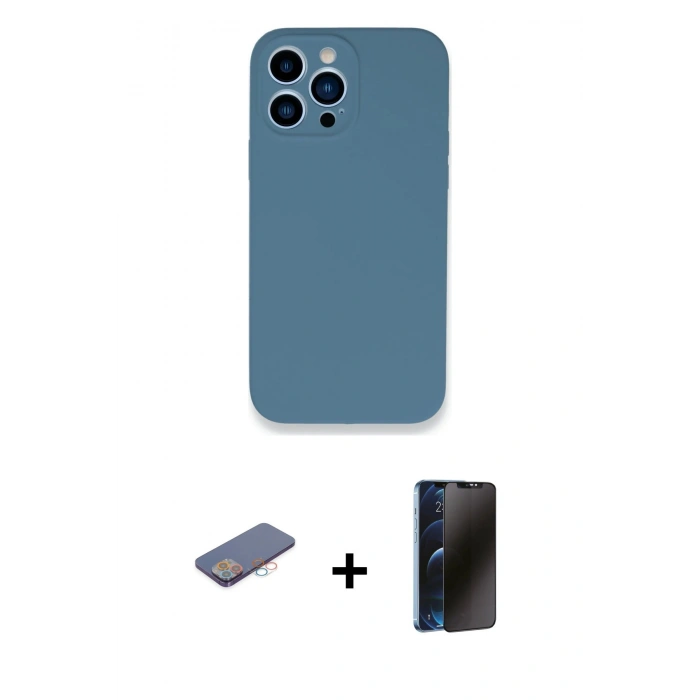 MARSİLYAN™- iPhone 13 Pro Max Kılıf Zirve Modern Özel Seri - Siyah 3D Antistatik Hayalet Cam Ekran Koruyucu + Renkli Kamera Lens Koruma Cam - PE