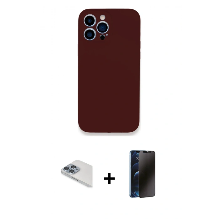 MARSİLYAN™- iPhone 13 Pro Max Kılıf Zirve Modern Özel Seri - Siyah 3D Antistatik Hayalet Cam Ekran Koruyucu + Pers Alüminyum Kamera Lens - SABE