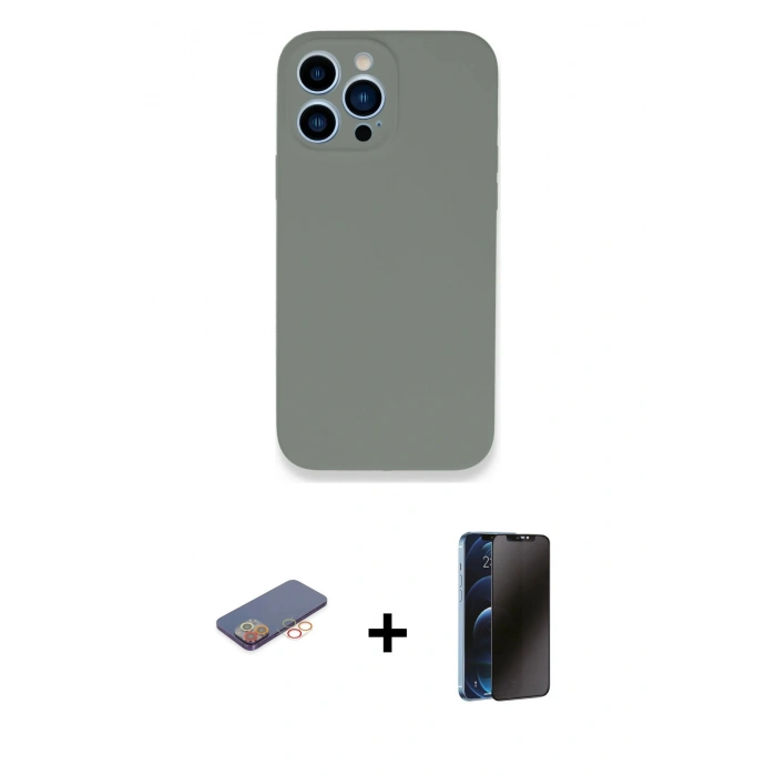 MARSİLYAN™- iPhone 13 Pro Max Kılıf Zirve Modern Özel Seri - Siyah 3D Antistatik Hayalet Cam Ekran Koruyucu + Renkli Kamera Lens Koruma Cam - TU