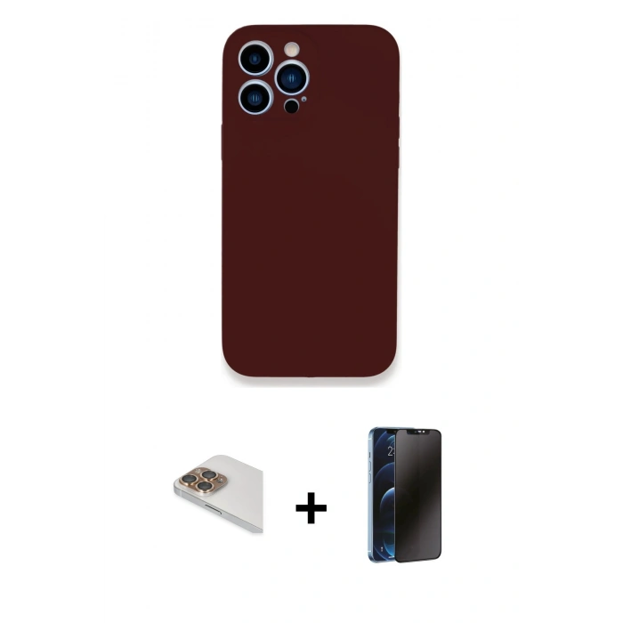 MARSİLYAN™- iPhone 13 Pro Max Kılıf Zirve Modern Özel Seri - Siyah 3D Antistatik Hayalet Cam Ekran Koruyucu + Pers Alüminyum Kamera Lens - GD