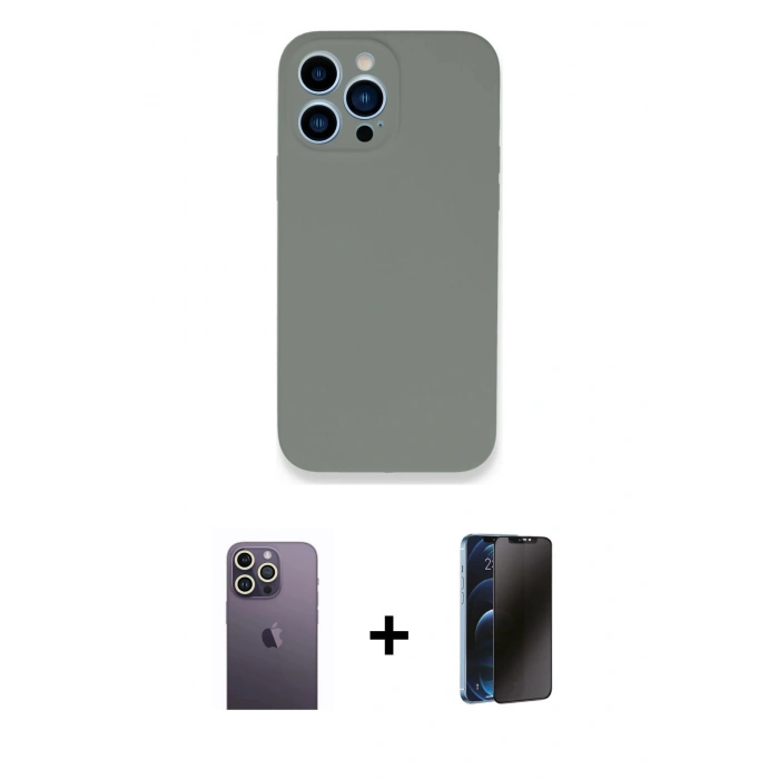 MARSİLYAN™- iPhone 13 Pro Max Kılıf Zirve Modern Özel Seri - Siyah 3D Antistatik Hayalet Cam Ekran Koruyucu + Neon Fosforlu Kamera Lens - BZ