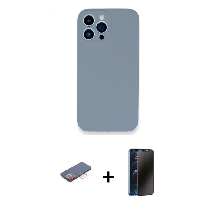 MARSİLYAN™- iPhone 13 Pro Max Kılıf Zirve Modern Özel Seri - Siyah 3D Antistatik Hayalet Cam Ekran Koruyucu + Renkli Kamera Lens Koruma Cam - TU