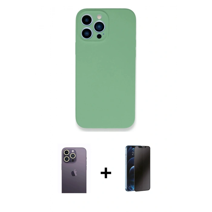 MARSİLYAN™- iPhone 13 Pro Max Kılıf Zirve Modern Özel Seri - Siyah 3D Antistatik Hayalet Cam Ekran Koruyucu + Neon Fosforlu Kamera Lens - BZ