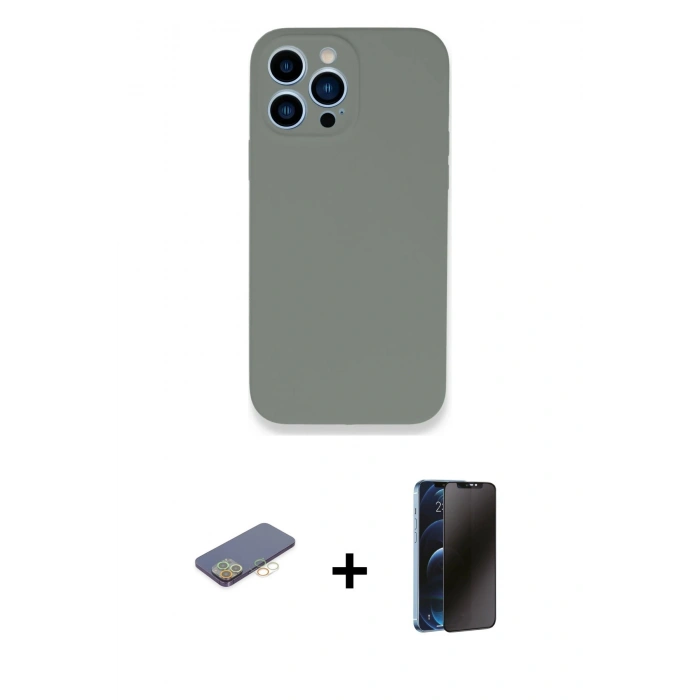 MARSİLYAN™- iPhone 13 Pro Max Kılıf Zirve Modern Özel Seri - Siyah 3D Antistatik Hayalet Cam Ekran Koruyucu + Renkli Kamera Lens Koruma Cam - SI