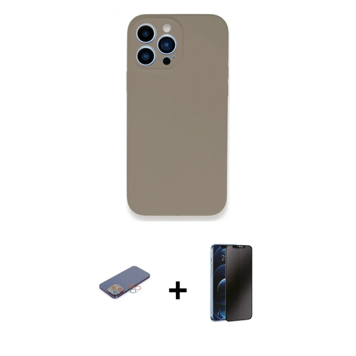MARSİLYAN™- iPhone 13 Pro Max Kılıf Zirve Modern Özel Seri - Siyah 3D Antistatik Hayalet Cam Ekran Koruyucu + Renkli Kamera Lens Koruma Cam - PE