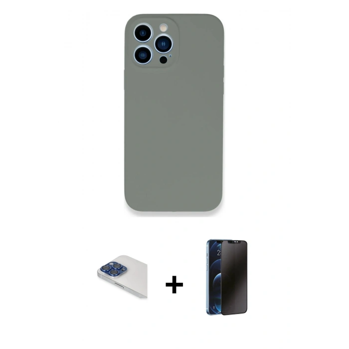 MARSİLYAN™- iPhone 13 Pro Max Kılıf Zirve Modern Özel Seri - Siyah 3D Antistatik Hayalet Cam Ekran Koruyucu + Pers Alüminyum Kamera Lens - LT