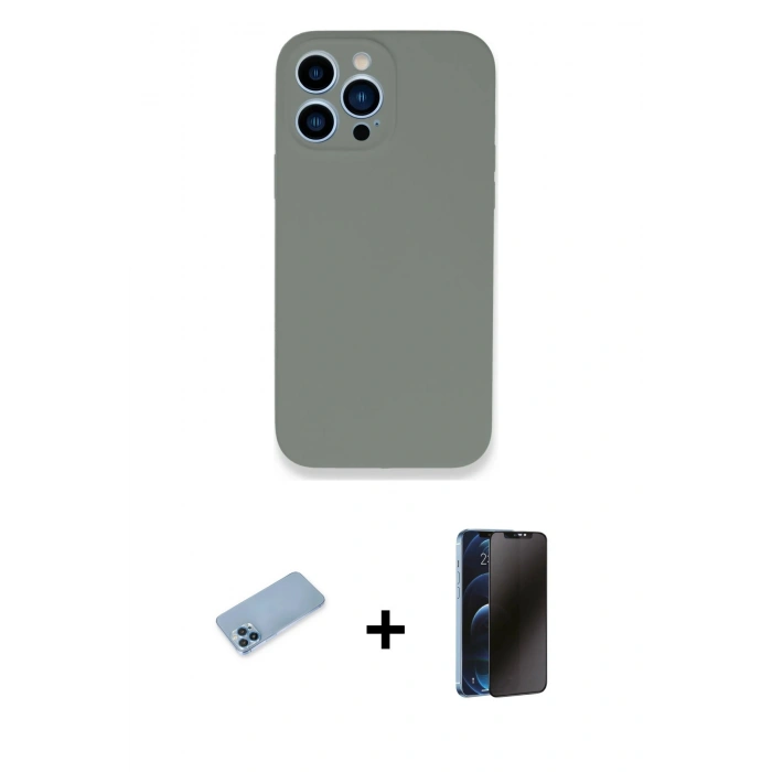 MARSİLYAN™- iPhone 13 Pro Max Kılıf Zirve Modern Özel Seri - Siyah 3D Antistatik Hayalet Cam Ekran Koruyucu + Shine Kamera Lens Koruma Cam - MI