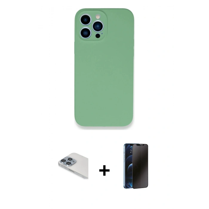 MARSİLYAN™- iPhone 13 Pro Max Kılıf Zirve Modern Özel Seri - Siyah 3D Antistatik Hayalet Cam Ekran Koruyucu + Pers Alüminyum Kamera Lens - SABE