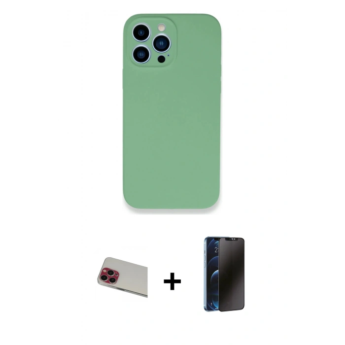 MARSİLYAN™- iPhone 13 Pro Max Kılıf Zirve Modern Özel Seri - Siyah 3D Antistatik Hayalet Cam Ekran Koruyucu + Rainbow Kamera Lens Koruma Cam - KI