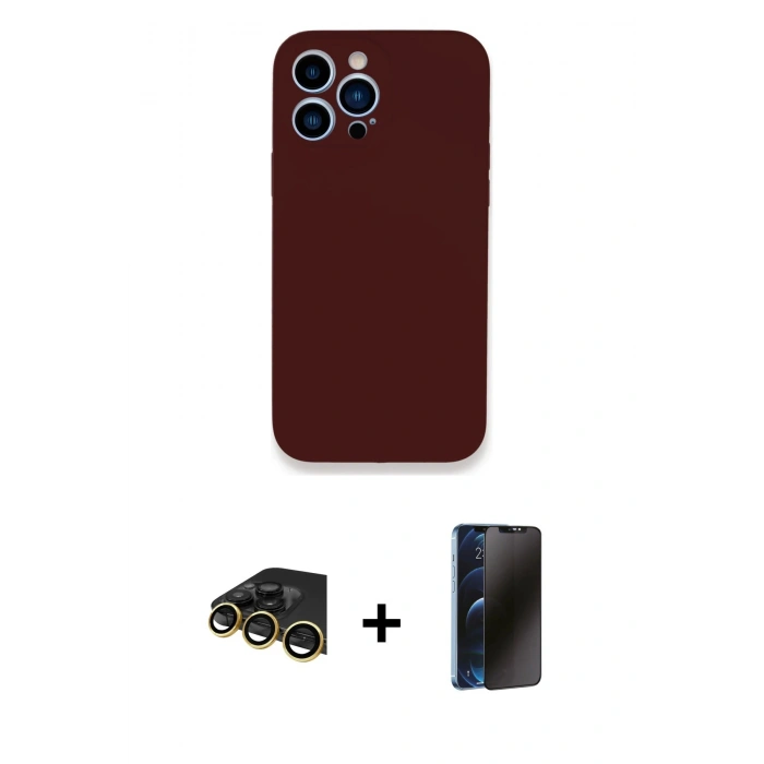 MARSİLYAN™- iPhone 13 Pro Max Kılıf Zirve Modern Özel Seri - Siyah 3D Antistatik Hayalet Cam Ekran Koruyucu + Raze Metal Kamera Lens - GD