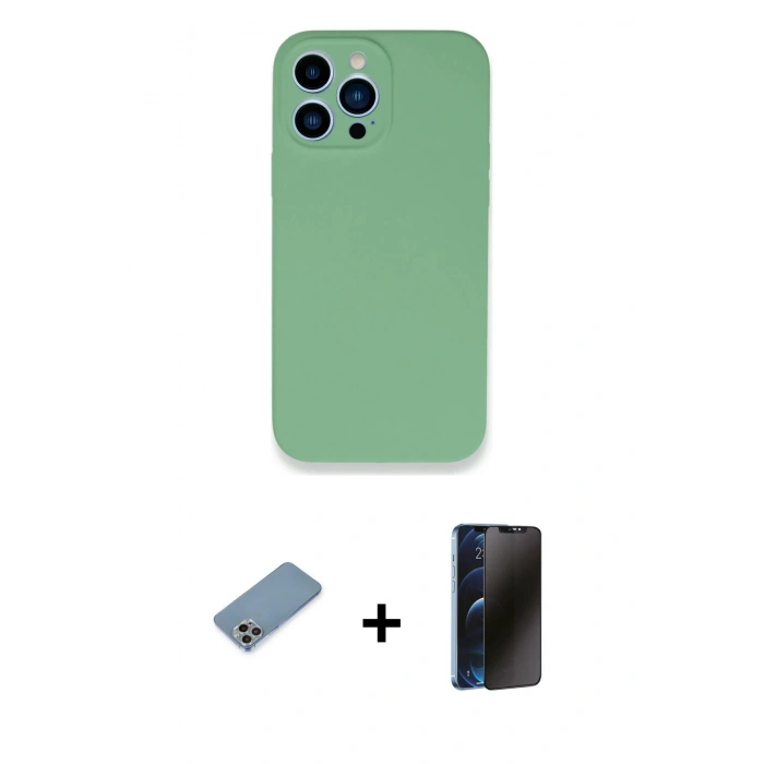 MARSİLYAN™- iPhone 13 Pro Max Kılıf Zirve Modern Özel Seri - Siyah 3D Antistatik Hayalet Cam Ekran Koruyucu + Shine Kamera Lens Koruma Cam - GI