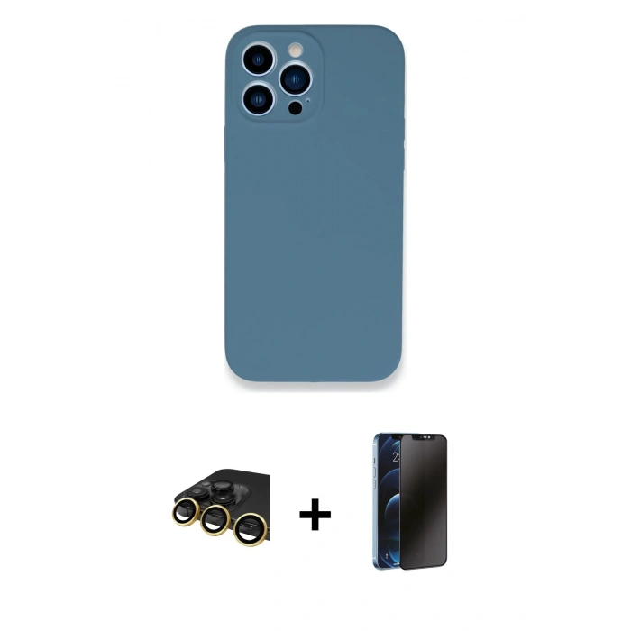 MARSİLYAN™- iPhone 13 Pro Max Kılıf Zirve Modern Özel Seri - Siyah 3D Antistatik Hayalet Cam Ekran Koruyucu + Raze Metal Kamera Lens - GD