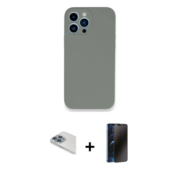 MARSİLYAN™- iPhone 13 Pro Max Kılıf Zirve Modern Özel Seri - Siyah 3D Antistatik Hayalet Cam Ekran Koruyucu + Pers Alüminyum Kamera Lens - SABE