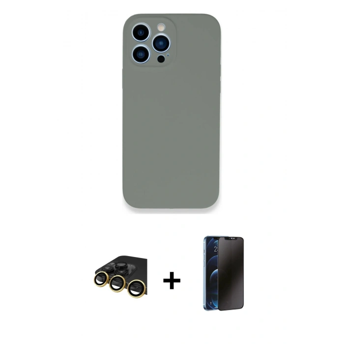 MARSİLYAN™- iPhone 13 Pro Max Kılıf Zirve Modern Özel Seri - Siyah 3D Antistatik Hayalet Cam Ekran Koruyucu + Raze Metal Kamera Lens - GD