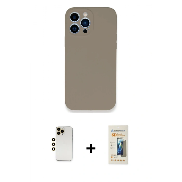 MARSİLYAN™- iPhone 13 Pro Max Kılıf Zirve Modern Özel Seri - Siyah 6D Mat Seramik Hayalet Nano Ekran Koruyucu + Shine Kamera Lens - GD