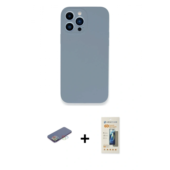 MARSİLYAN™- iPhone 13 Pro Max Kılıf Zirve Modern Özel Seri - Siyah 6D Mat Seramik Hayalet Nano Ekran Koruyucu + Renkli Kamera Lens Koruma Cam - MI