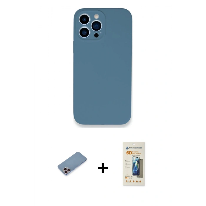 MARSİLYAN™- iPhone 13 Pro Max Kılıf Zirve Modern Özel Seri - Siyah 6D Mat Seramik Hayalet Nano Ekran Koruyucu + Shine Kamera Lens Koruma Cam - PE