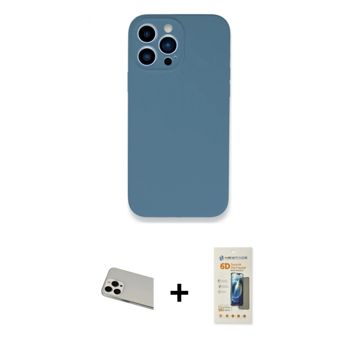 MARSİLYAN™- iPhone 13 Pro Max Kılıf Zirve Modern Özel Seri - Siyah 6D Mat Seramik Hayalet Nano Ekran Koruyucu + Rainbow Kamera Lens Koruma Cam - BZ