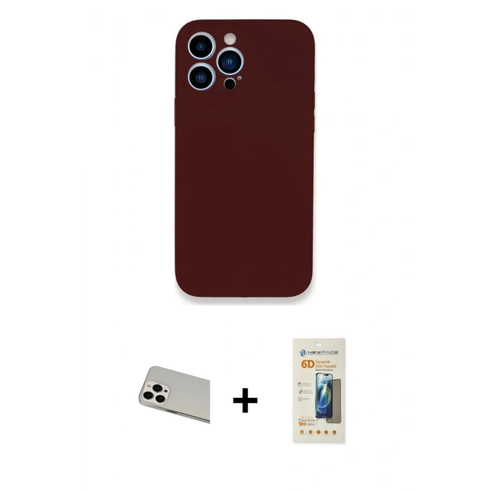 MARSİLYAN™- iPhone 13 Pro Max Kılıf Zirve Modern Özel Seri - Siyah 6D Mat Seramik Hayalet Nano Ekran Koruyucu + Rainbow Kamera Lens Koruma Cam - BZ